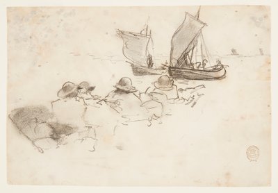 Två fiskebåtar med segel, Cullercoats, England av Winslow Homer