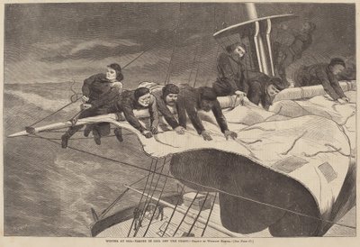 Winter at Sea - Taking in Sail Off the Coast, publicerad 1869. av Winslow Homer