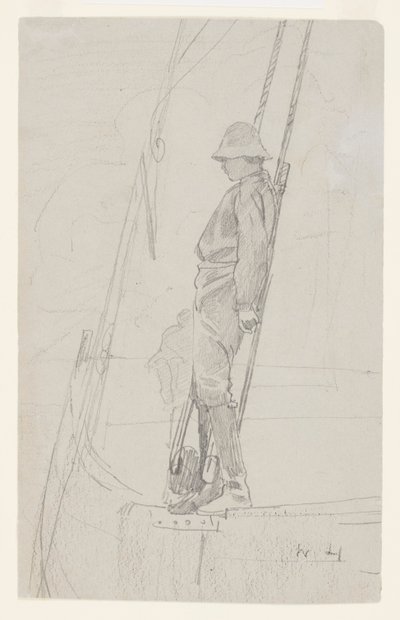 Ung man lutad mot segelbåtrigg av Winslow Homer