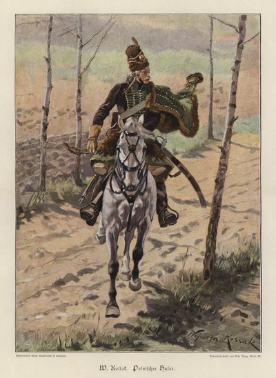 Polsk hussar (färg litho) av Wojciech Kossak
