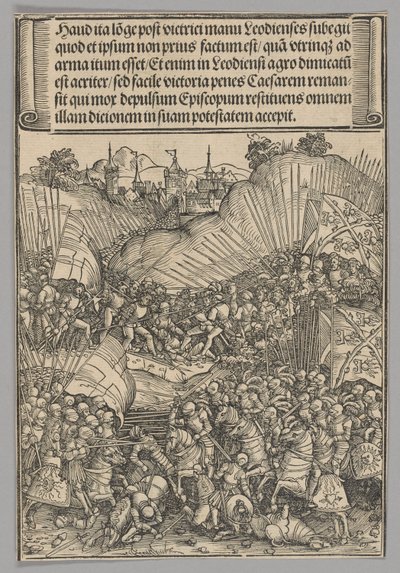 Battle for Liège, skylt 8 från Historiska scener från kejsar Maximilian I:s liv från triumfbågen av Wolf Traut