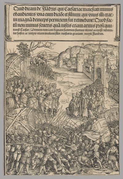 Flemish Rebellion, skylt 7 från historiska scener ur kejsar Maximilian I:s liv från triumfbågen av Wolf Traut