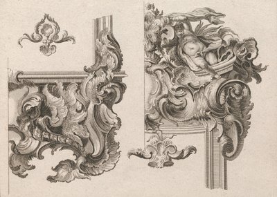 Förslag till dekoration av nedre högra och övre högra delen av en altarram..., tryckt ca. 1750-56. av Wolffgang Christoph Mayr