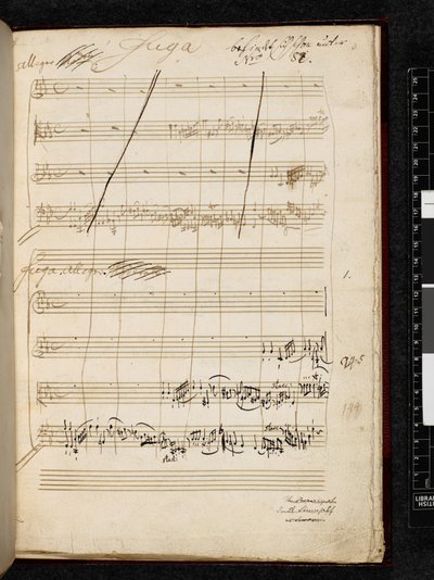 Adagio och fuga i c-moll, K. 546, Add. 28996 f.3r av Wolfgang Amadeus Mozart