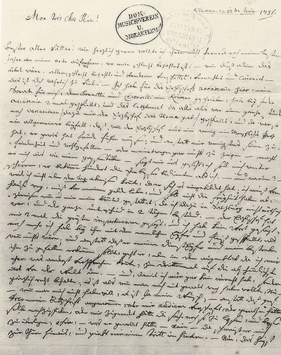 Handskrivet brev till fadern. Wien den 13 juni 1781 av Wolfgang Amadeus Mozart