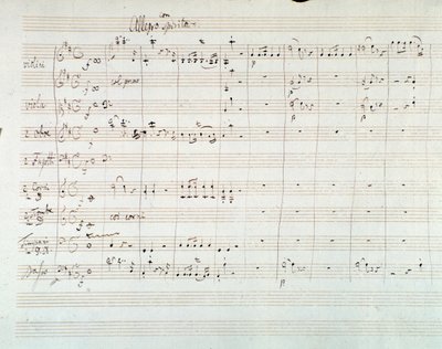 Sida med partitur av Symphony NO. 8 i D-dur, av Mozart (1768) av Wolfgang Amadeus Mozart