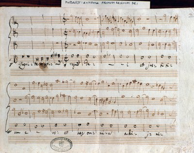Noter på Seek the first rike of God av Mozart för att få titeln Accademico filarmonico (1770) av Wolfgang Amadeus Mozart