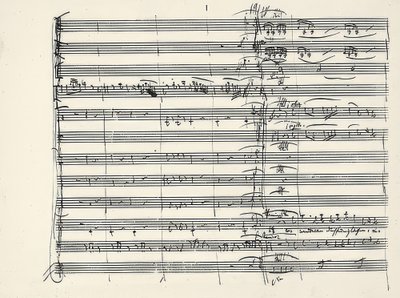 Wolfgang Amadeus Mozart (1756-1791) österrikisk kompositör. Autograf på slutet av eldmusiken och början på duetten Paminas och Taminos (Vi gick gluten genom elden) från Trollflöjten. 1791 av Wolfgang Amadeus Mozart