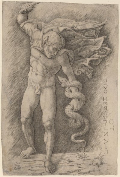 Faun som kämpar mot en orm av Workshop of Andrea Mantegna