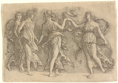 Fyra dansande musor av Workshop of Andrea Mantegna