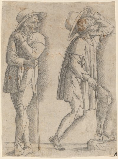 Två bönder av Workshop of Andrea Mantegna
