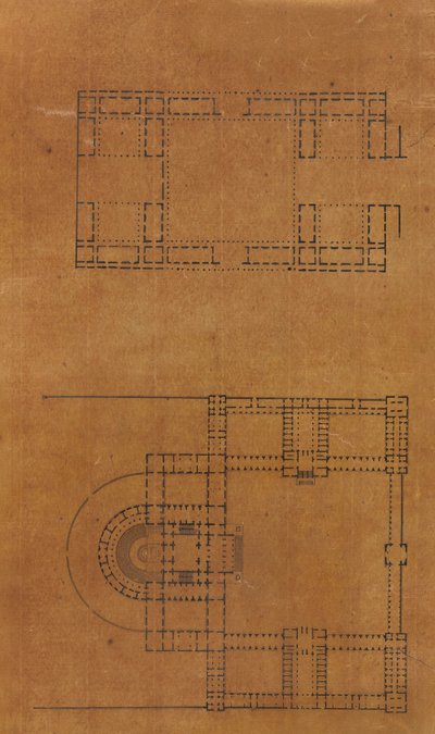 Sida från en klippbok som innehåller ritningar och flera utskrifter av arkitektur, Int..., ca. 1800-1850. Skapare: Workshop av Charles Percier, Workshop av Pierre François Léonard Fontaine. av Workshop of Charles Percier, Workshop of Pierre