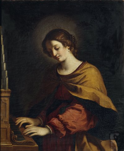 Heliga Cecilia som organist av Workshop of Guercino