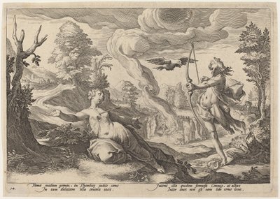 Apollo Killing Crown av Workshop of Hendrick Goltzius, after Hendrick Goltzius