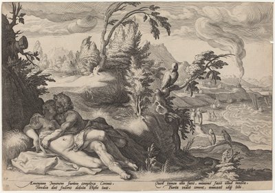 Apollo och Coronis av Workshop of Hendrick Goltzius, after Hendrick Goltzius