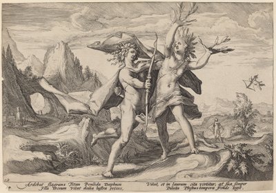 Daphne förvandlades till ett lagerträd av Workshop of Hendrick Goltzius, after Hendrick Goltzius