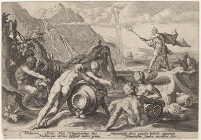 Neptunus planerar människans förstörelse av Workshop of Hendrick Goltzius, after Hendrick Goltzius