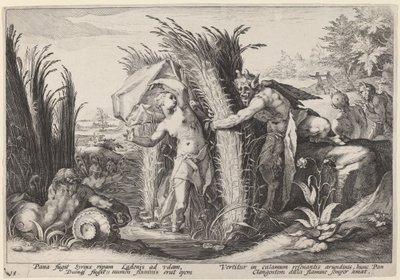 Pan och Syrinx av Workshop of Hendrick Goltzius, after Hendrick Goltzius