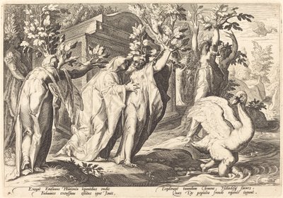 Phaetons systrar förvandlades till poppel, Cygnus till en svan av Workshop of Hendrick Goltzius, after Hendrick Goltzius