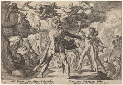 Jättarna som klättrar på himlen av Workshop of Hendrick Goltzius, after Hendrick Goltzius