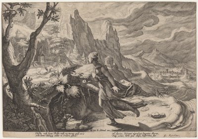Thisbe Frightened by the Lion av Workshop of Hendrick Goltzius, after Hendrick Goltzius