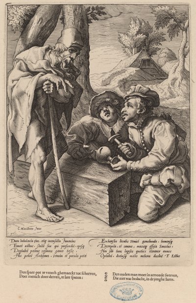 Spendera inte dina besparingar för tidigt av Workshop of Hendrick Goltzius, after Karel van Mander I