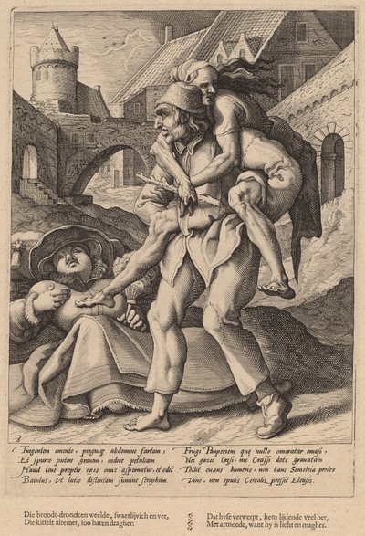 Fattigdom är lättare att bära än lyx av Workshop of Hendrick Goltzius, after Karel van Mander I