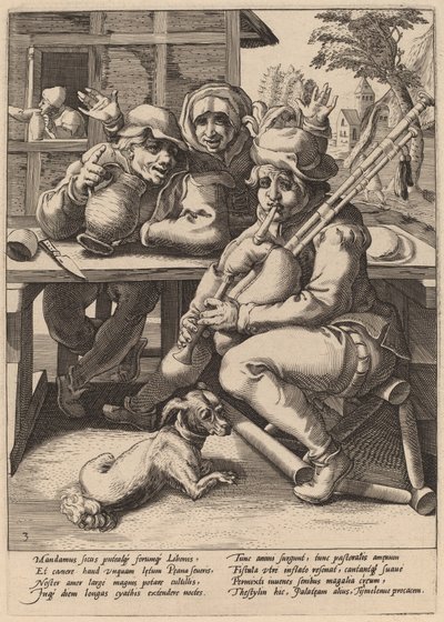 Säckpipan måste fyllas av Workshop of Hendrick Goltzius, after Karel van Mander I