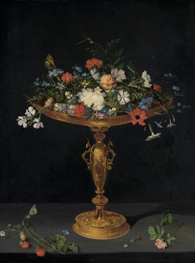 Blommor i en tazza på en avsats av Workshop of Jan Brueghel the Elder