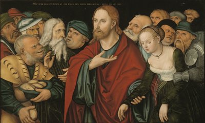 Tyska: Christus und die Ehebrecherin Kristus och den i äktenskapsbrott tagna kvinnan av workshop of Lucas Cranach the Elder