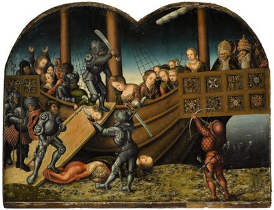 Tyska: Das Martyrium der Heiligen Ursula Den heliga Ursulas martyrium och de elva tusen jungfrurna av workshop of Lucas Cranach the Elder
