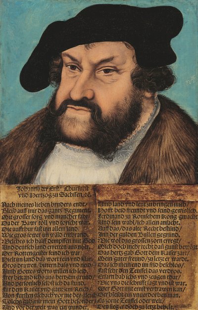 Tyska: Johann der Beständige, Kurfürst von Sachsen (1486-1532) Johann den ståndaktige. Kurfurste av Sachsen (1486-1532) av workshop of Lucas Cranach the Elder