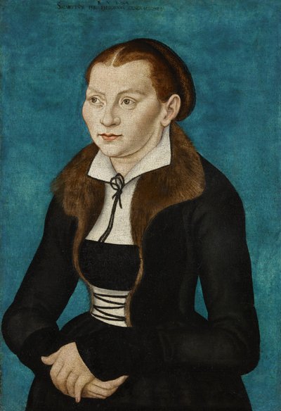 Tyska: Katharina von Bora som halvfigur till vänster Katharina av Bora av workshop of Lucas Cranach the Elder