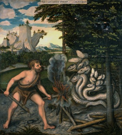 Herkules och hydran av workshop of Lucas Cranach the Elder