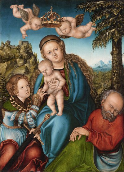 Den heliga Katarinas mystiska äktenskap av workshop of Lucas Cranach the Elder