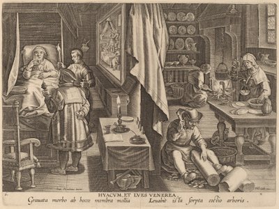 Guaiacum och venerisk infektion av Workshop of Philip Galle after Jan van der Straet