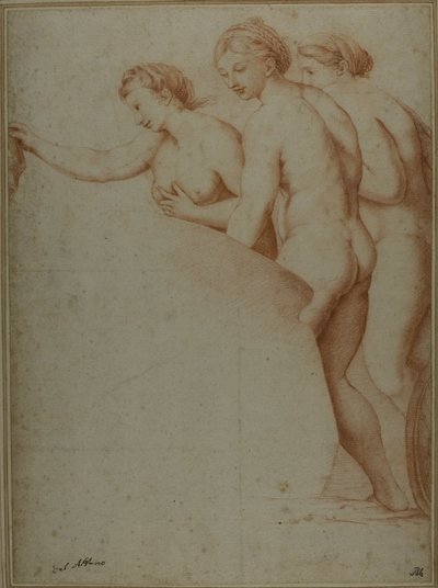 Tre nakna kvinnor av Workshop of Raphael