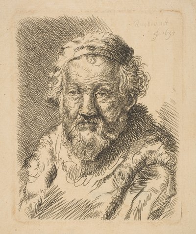 Byst av en gammal man i kappa och pälskrage copy.n.d. av Workshop of Rembrandt