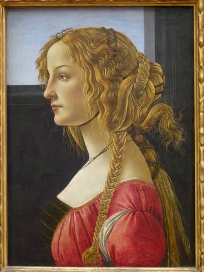 Tyska: Profilbildnis einer jungen Frau Profilporträtt av en ung kvinna, troligen Simonetta av Workshop of Sandro Botticelli