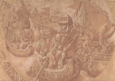 Sjöslaget i Morbihanbukten, 1500-talet. av Workshop of Taddeo Zuccaro.