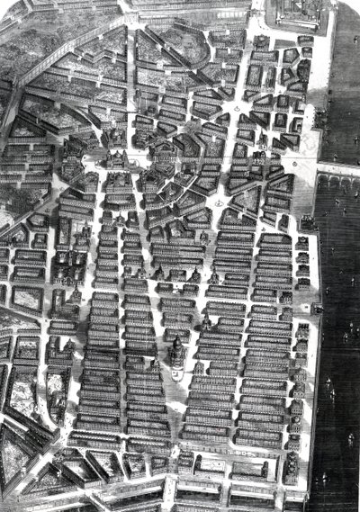 A Vision of the City of London, Constructed on the Plan Left av Sir Christopher Wren, ritad under ledning av Mr Godwin, publicerad i 