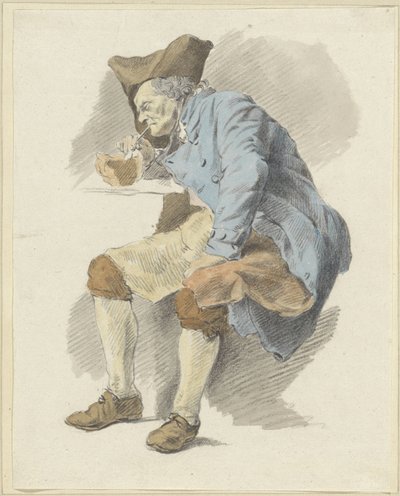 Sittande man tänder sin pipa på ett prov av Woutherus Mol