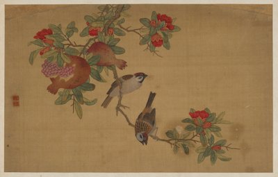 Fåglar, frukt och blommor, Qingdynastin, 1741. av Wu Zhang