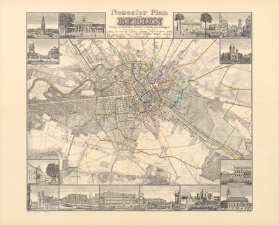 Historisk karta över Berlin, utgiven av Verlag von Gebrueder Rocca, Berlin 1838 av W.v. Moellendorf
