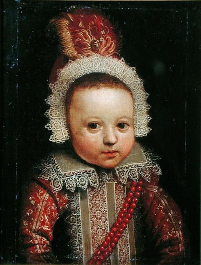 Porträtt av ett spädbarn (olja på panel) av Wybrand Simonsz. de Geest