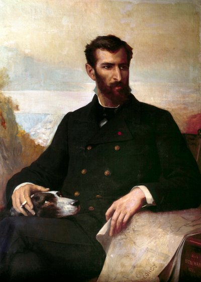 Porträtt av Pierre Savorgnan de Brazza (1852-1905), av italienskt ursprung, fransk upptäcktsresande i Ekvatorialafrika. målning av Alphonse Monchablon (1835-1907) 1886 Paris, afrikansk och oceanisk konst av Xavier Alphonse Monchablon