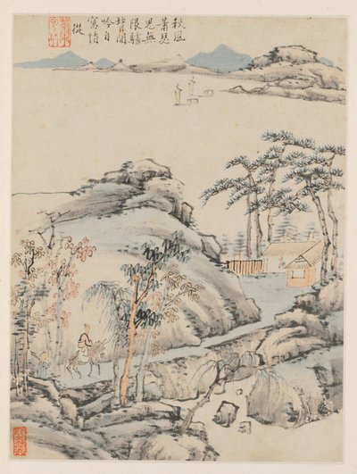 Album of Seasonal Landscapes, Leaf F föregående blad 5, 1668. av Xiao Yuncong