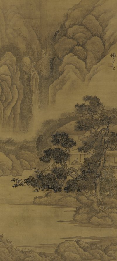 Läser i en halmtak, Mingdynastin (bläck och färg på siden) av Xie Shichen