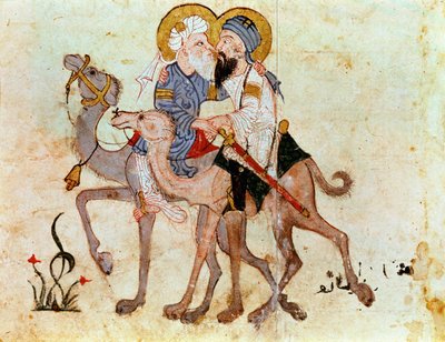 Abou Zayds och Al Hariths avsked innan de återvänder till Mecka ... av Yahya ibn Mahmud Al Wasiti