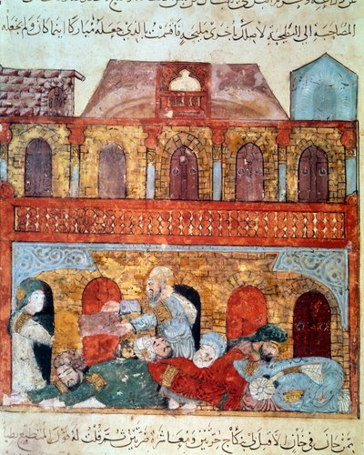 Den vandrande sjöfararen Abu Zayd (Abu Zayd, Abu Zayd) och de sovande köpmännen Abu Mohammed al-Kasim ibn Ali Hariri (1054-1122) upplyst av Yahya Mahmud al-Wasiti (al-Wasiti) i av Yahya ibn Mahmud Al Wasiti